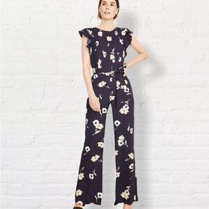 Ann Taylor Navy Floral Jumpsuit